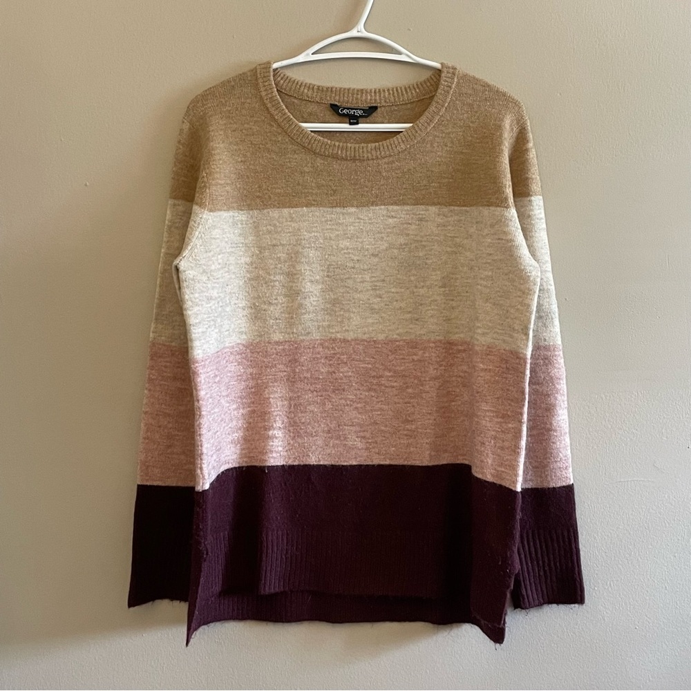 4/$20➡️ George Color Block Crewneck Sweater – Tan, Pink, Plum – Medium GUC - Picture 3 of 15